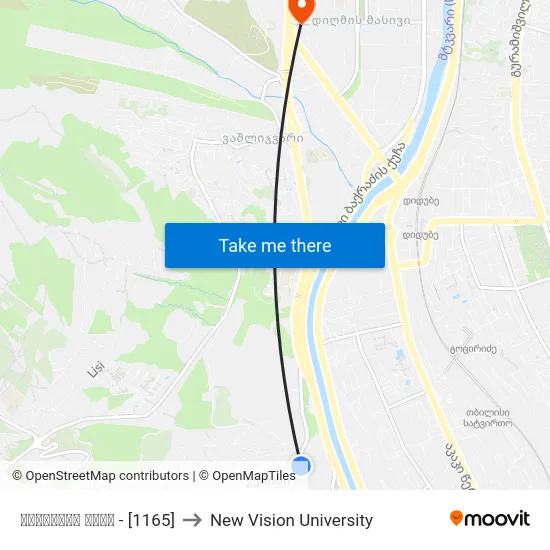 ისაკაძის ქუჩა  - [1165] to New Vision University map