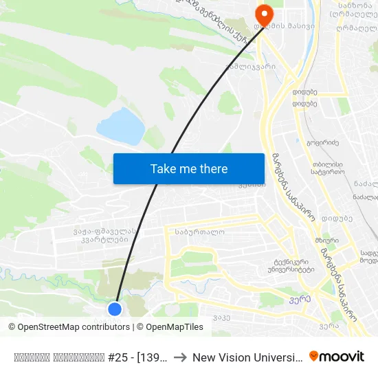 წყნეთის გზატკეცილი #25 - [1399] to New Vision University map
