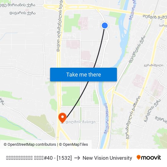 ბელიაშვილის ქუჩა#40 - [1532] to New Vision University map