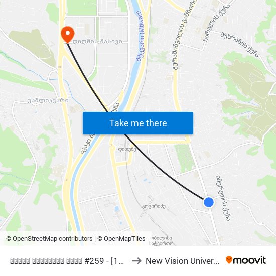 ცოტნე დადიანის ქუჩა #259 - [1735] to New Vision University map