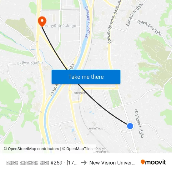 ცოტნე დადიანის ქუჩა #259 - [1735] to New Vision University map