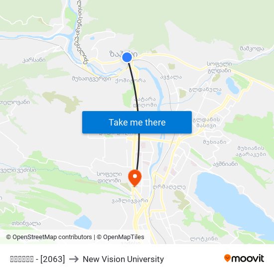 ზაჰესი - [2063] to New Vision University map