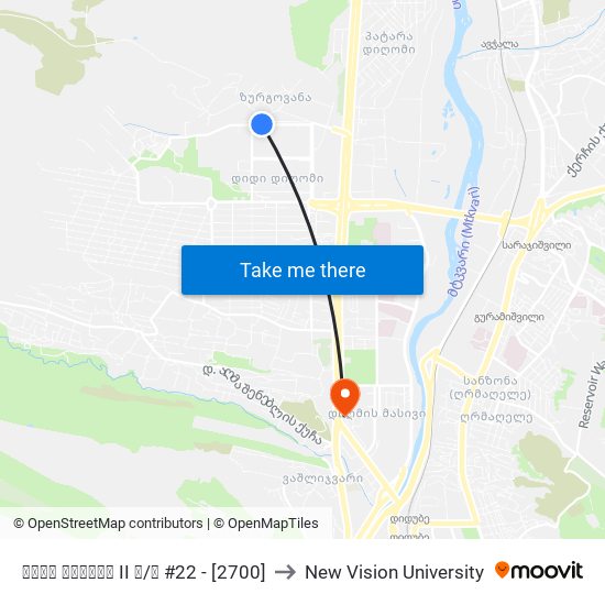 დიდი დიღომი II მ/რ #22 - [2700] to New Vision University map