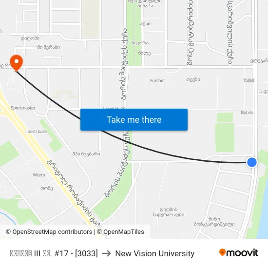 დიღმის III კვ. #17 - [3033] to New Vision University map
