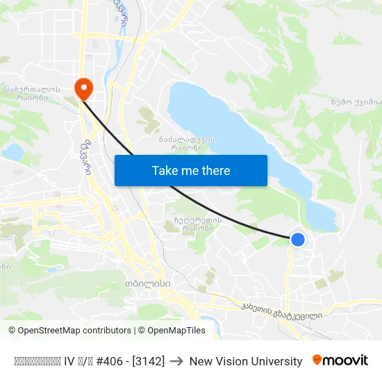 Varketili IV District #406 to New Vision University map