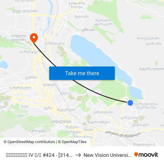 ვარკეთილი IV მ/რ #424 - [3144] to New Vision University map