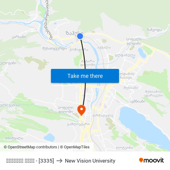 ზაჰესის ხიდი - [3335] to New Vision University map