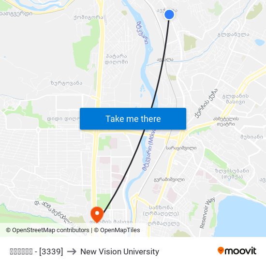 ავჭალა - [3339] to New Vision University map