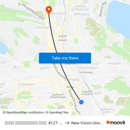 დავით აღმაშენებლის გამზ. #127 - [3596] to New Vision University map