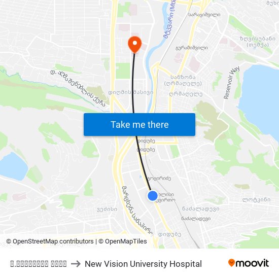 დ.ბაქრაძის ქუჩა to New Vision University Hospital map