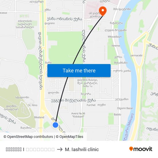 დიღომის I კვარტალი to M. Iashvili clinic map