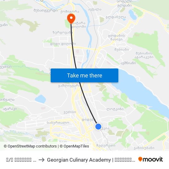 თბილისი (ცენტრალური) Tbilisi (Central) to Georgian Culinary Academy | საქართველოს კულინარიის აკადემია map