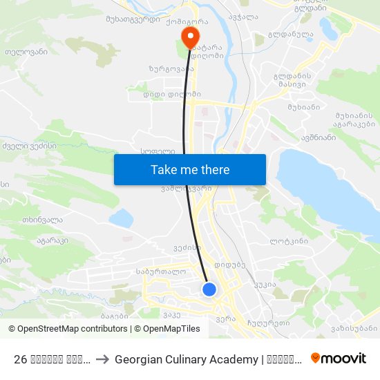 26 მაისის მოედანი - [925] to Georgian Culinary Academy | საქართველოს კულინარიის აკადემია map