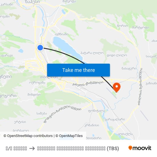 მ/ს დიდუბე to თბილისის საერთაშორისო აეროპორტი (TBS) map