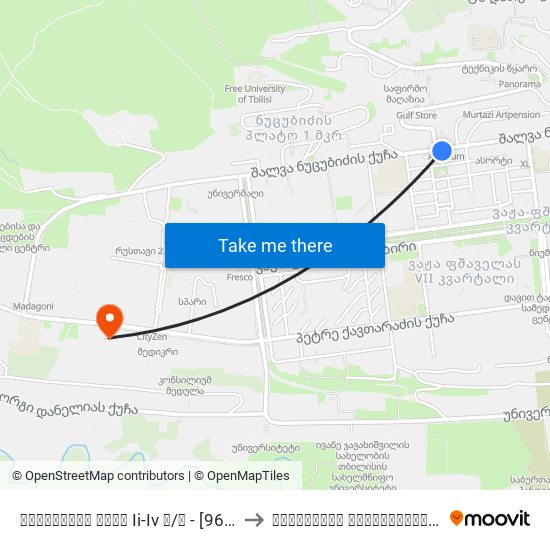 ნუცუბიძის ქუჩა Ii-Iv მ/რ - [961] to კავკასიის უნივერსიტეტი map