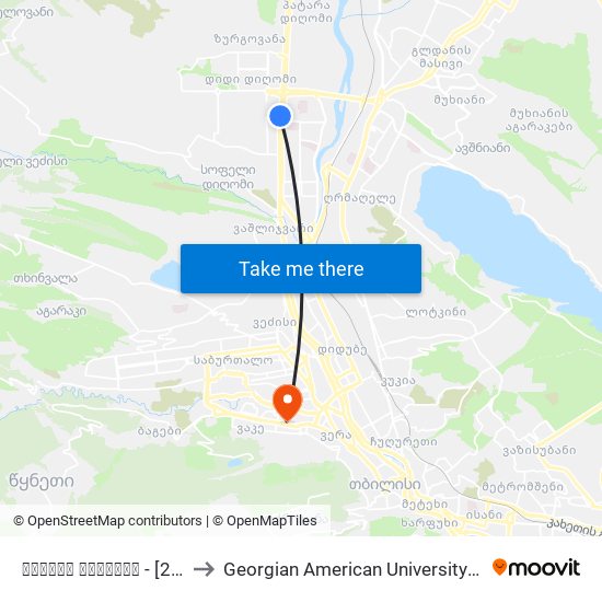 დაცვის პოლიცია - [2785] to Georgian American University (GAU) map