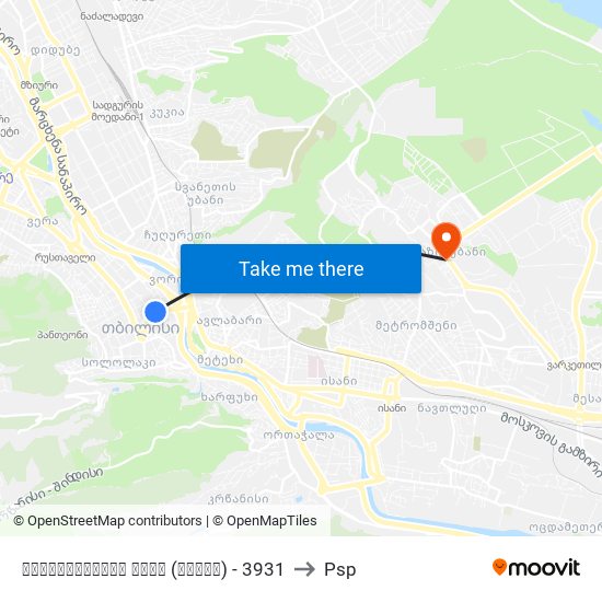 ბარათაშვილის ქუჩა (კონკა) - 3931 to Psp map