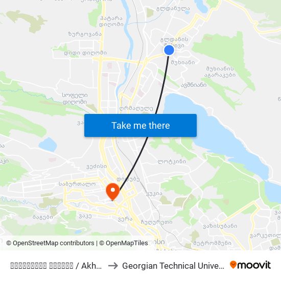 ახმეტელის თეატრი  / Akhmeteli Theater to Georgian Technical University. Campus 1 map