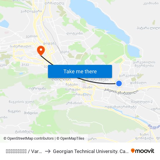 ვარკეთილი / Varketili to Georgian Technical University. Campus 1 map
