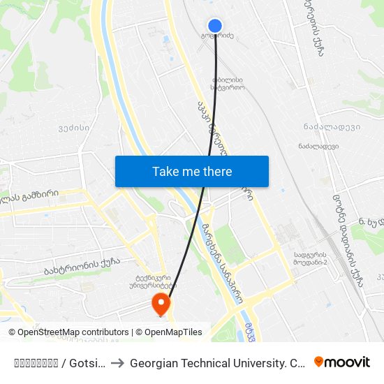 გოცირიძე  / Gotsiridze to Georgian Technical University. Campus 1 map