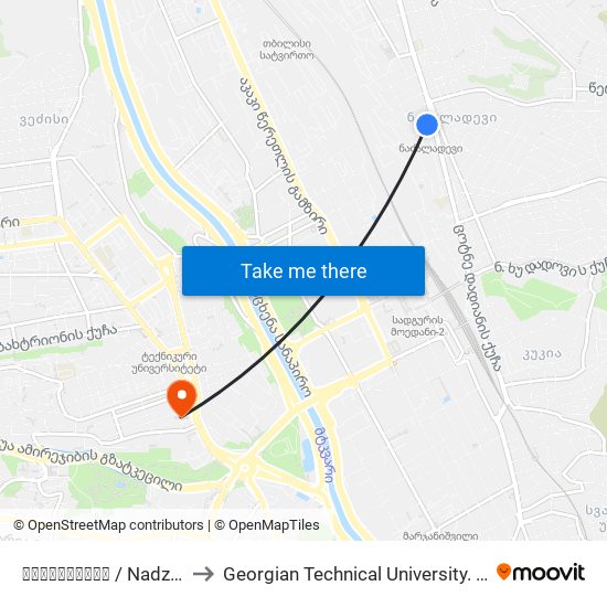 ნაძალადევი / Nadzaladevi to Georgian Technical University. Campus 1 map