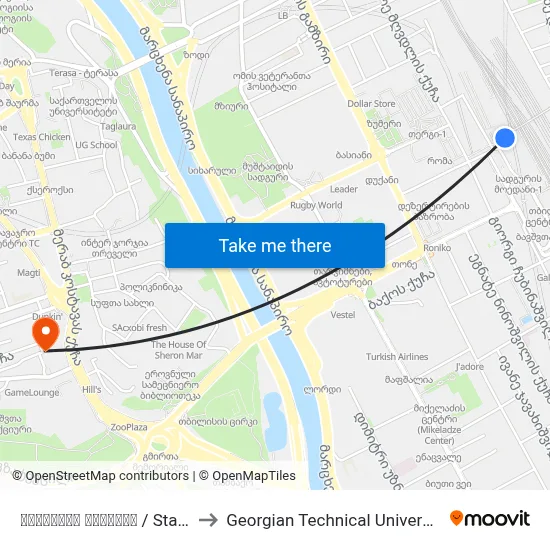 სადგურის მოედანი / Station Square to Georgian Technical University. Campus 1 map