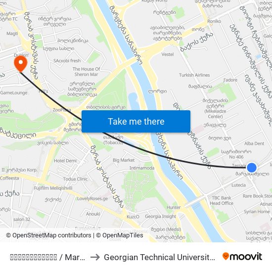 მარჯანიშვილი  / Marjanishvili to Georgian Technical University. Campus 1 map