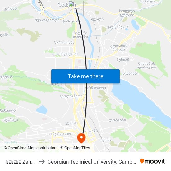ზაჰესი Zahesi to Georgian Technical University. Campus 1 map