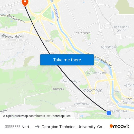 ნარიყალა Narikala to Georgian Technical University. Campus 1 map