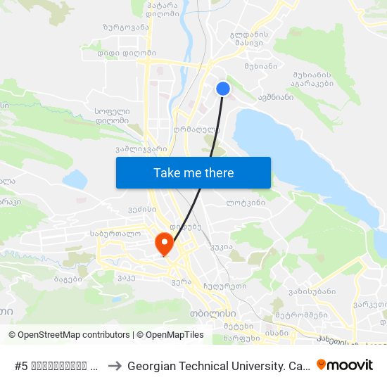 #5 სამშობიარო სახლი to Georgian Technical University. Campus 1 map