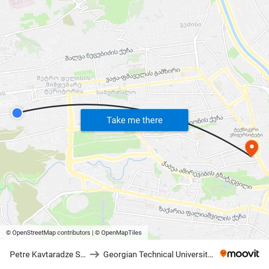 Petre Kavtaradze Street, 14 to Georgian Technical University. Campus 1 map