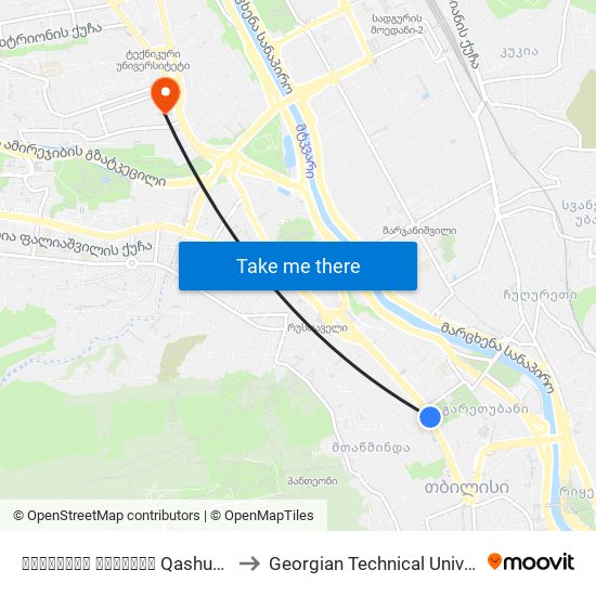 ქაშუეთის ეკლესია Qashueti Church Id:819 to Georgian Technical University. Campus 1 map