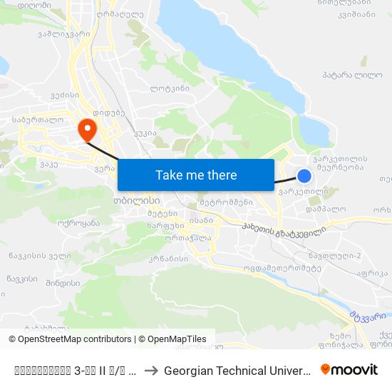 ვარკეთილის 3-ის II მ/რ #18 - [1335] to Georgian Technical University. Campus 1 map