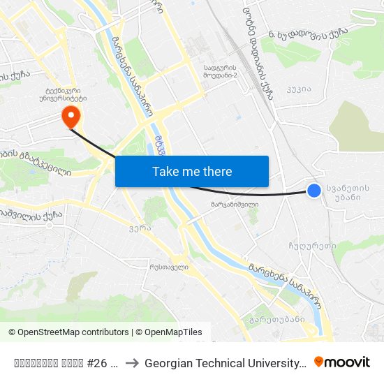 გრანელის ქუჩა #26 - [1773] to Georgian Technical University. Campus 1 map