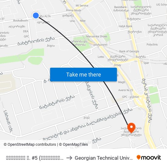 ცინცაძის ქ. #5 (საბურთალოს #35) - [3043] to Georgian Technical University. Campus 1 map