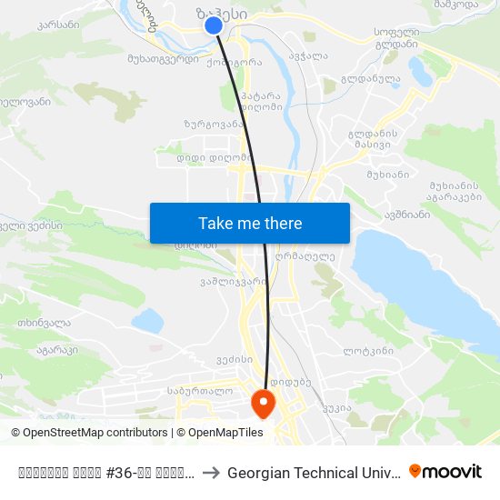 ავჭალის ქუჩა #36-ის მოპირდაპირედ - [3557] to Georgian Technical University. Campus 1 map