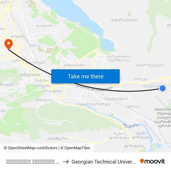 აეროპორტის დასახლება #19 - 20216 to Georgian Technical University. Campus 1 map