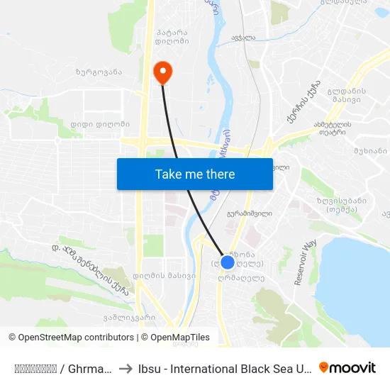 ღრმაღელე  / Ghrmaghele to Ibsu - International Black Sea University map