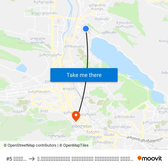 #5 სამშობიარო სახლი to ვ.სარაჯიშვილის სახელობის სახელმწიფო კონსერვატორია (V. Saradjishvili Tbilisi State Conservatoire) map