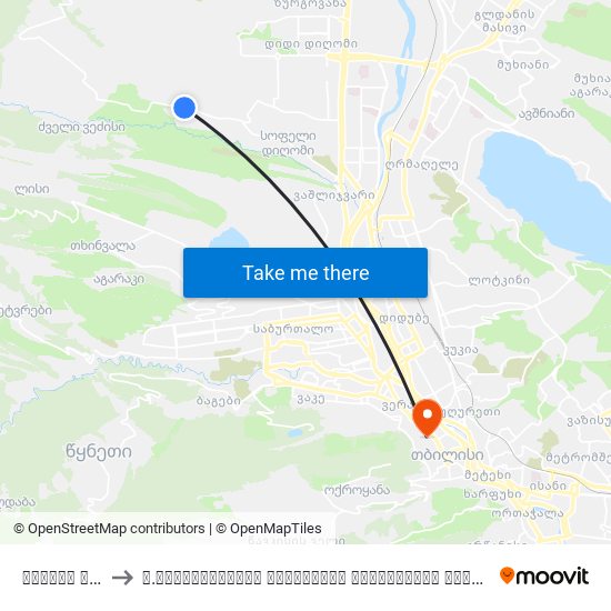 სოფელი დიღომი  - [2141] to ვ.სარაჯიშვილის სახელობის სახელმწიფო კონსერვატორია (V. Saradjishvili Tbilisi State Conservatoire) map