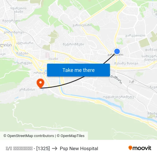 მ/ს ვარკეთილი - [1325] to Psp New Hospital map