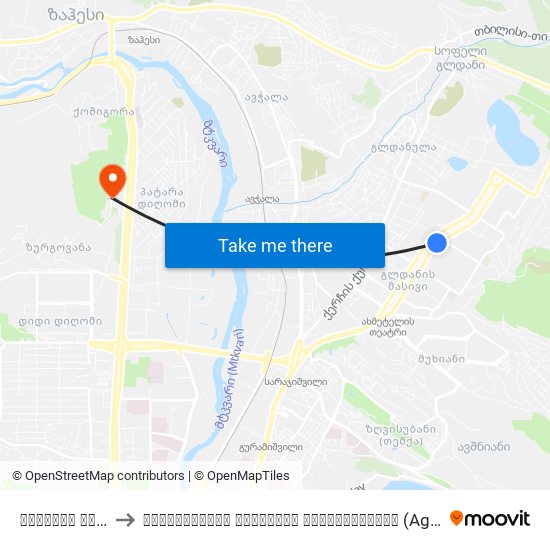 გლდანის პარკი - 4000 to საქართველოს აგრარული უნივერსიტეტი (Agricultural University Of Georgia) map