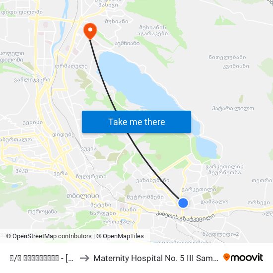 მ/ს ვარკეთილი - [1325] to Maternity Hospital No. 5 III Samshobiaro map