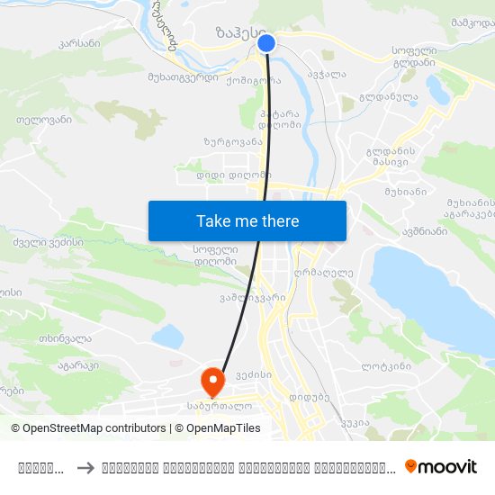 ზაჰესი Zahesi to თბილისის სახელმწიფო სამედიცინო უნივერსიტეტი (Tbilisi State Medical University) map