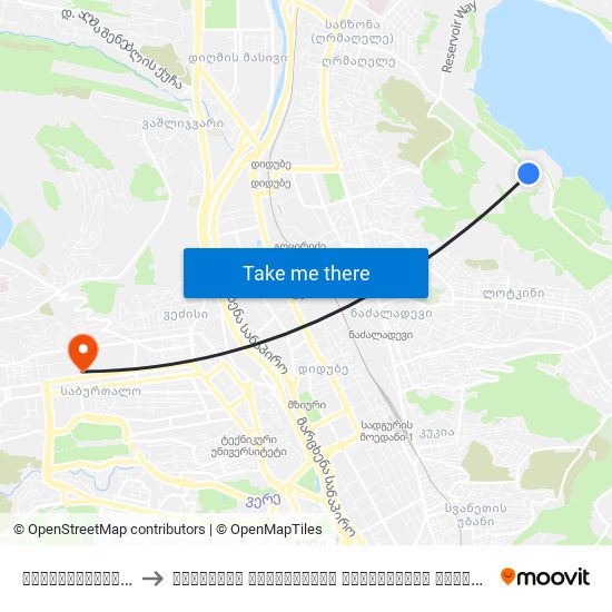 სანატორიუმი "თბილისის ზღვა" to თბილისის სახელმწიფო სამედიცინო უნივერსიტეტი (Tbilisi State Medical University) map