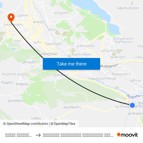 ქვემო ფონიჭალის ცენტრი - [1687] to თბილისის სახელმწიფო სამედიცინო უნივერსიტეტი (Tbilisi State Medical University) map