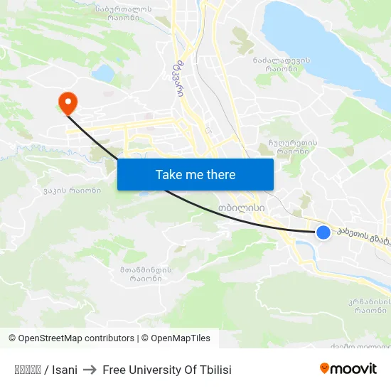 ისანი / Isani to Free University Of Tbilisi map