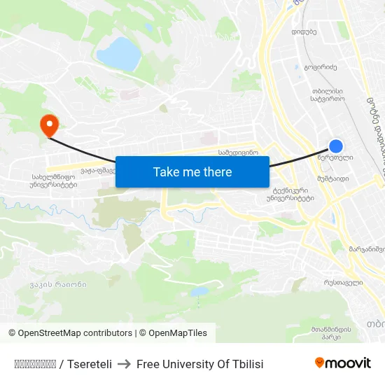 წერეთელი / Tsereteli to Free University Of Tbilisi map