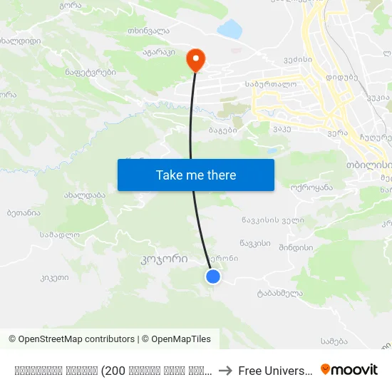 რესტორანი ზარები (200 მეტრის მერე ტაბახმელას მიმართულებით) - 3780 to Free University Of Tbilisi map