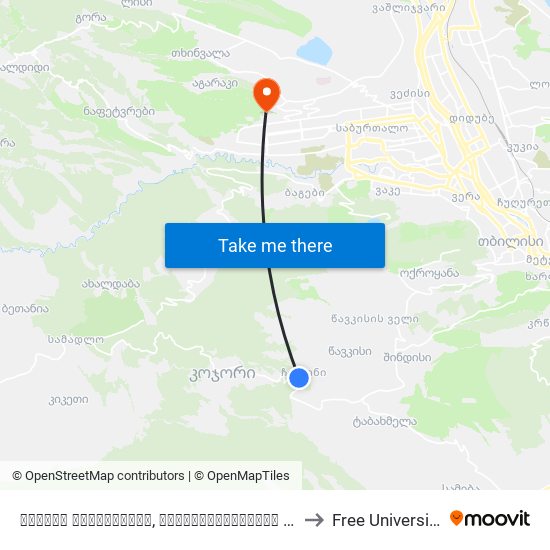 კოჯრის გზატკეცილი, გამაჯანსაღებელი ცენტრის მიმდებარედ - 3777 to Free University Of Tbilisi map